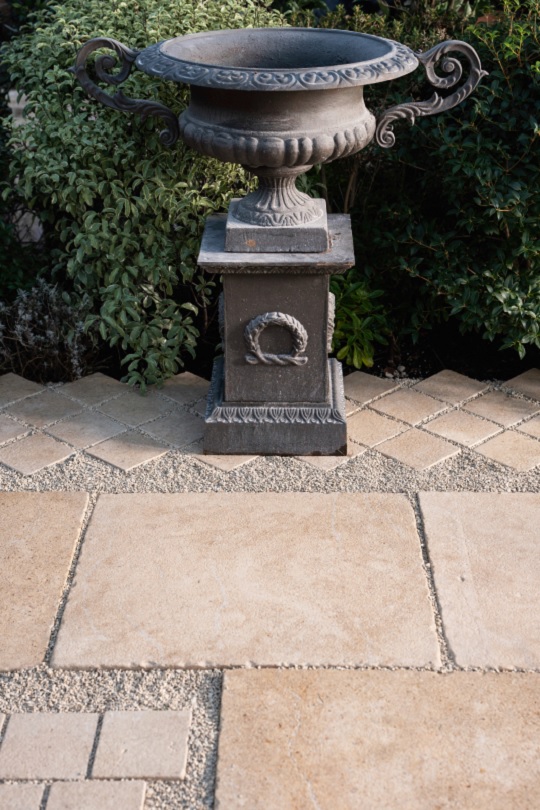 with heavy tumbled outdoor flagstone